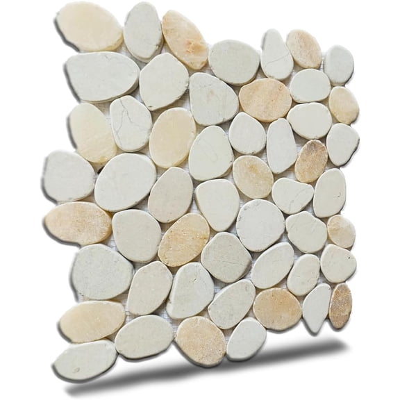 Oyster Sliced Pebble Mosaic, Tumbled Stone Backsplash Tiles for Kitchen Walls, Shower and Bathroom Floors, and Outdoor Areas (12" X 12")