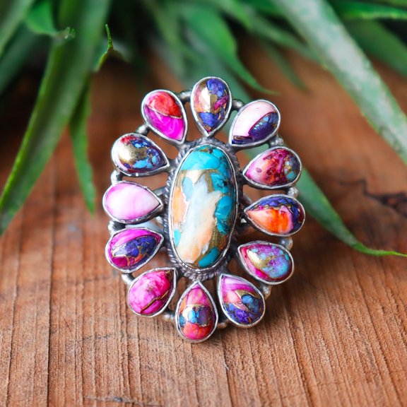 Oyster Turquoise Gemstone, Statement Handcrafted Ring, 925 Sterling Silver Ring, Boho Ring, Natural Stone Ring, Boho Jewelry, Gift For Her,.