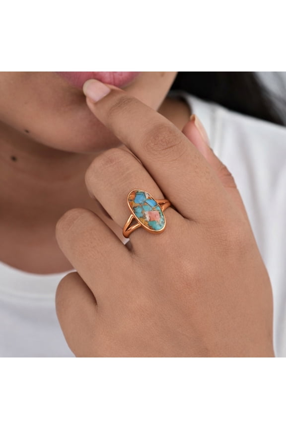 Oyster Turquoise Solid Pure Copper Ring – Minimalist Statement Ring – Boho Handmade Jewelry