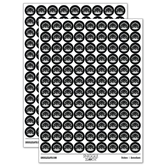 Oyster with Pearl Sea Shell 200+ Round Stickers - Black - Matte Finish - 0.50" Size