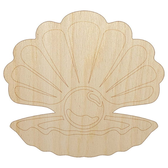 Oyster with Pearl Sea Shell Wood Shape Unfinished Piece Cutout Craft DIY Projects - 6.25 Inch Size - 1/4 Inch Thick