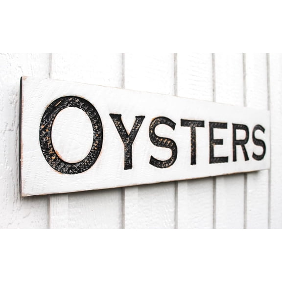 Oysters Sign Horizontal - Carved in a 40"x10" Solid Wood Board Rustic Distressed Shop Advertisement Beach House Restaurant Fishmonger Coastal Living