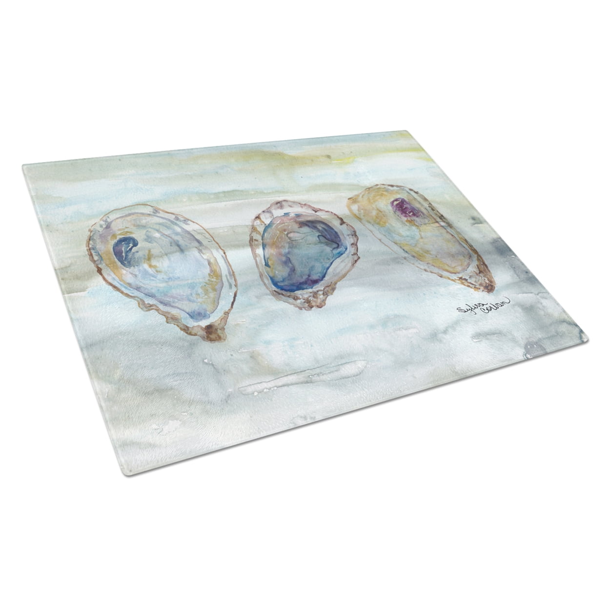 Oysters Watercolor Glass Cutting Board Large