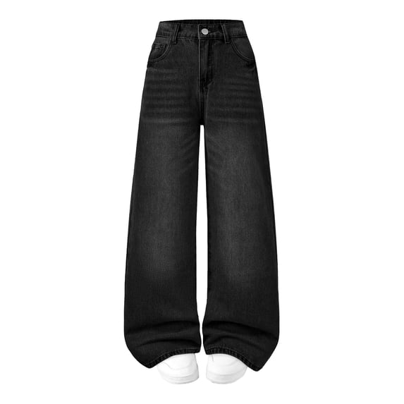 OYYN Girls Baggy Jeans Wide Leg High Waist Y2K Streetwear Boyfriend Skater Denim Pants School Casual Wear