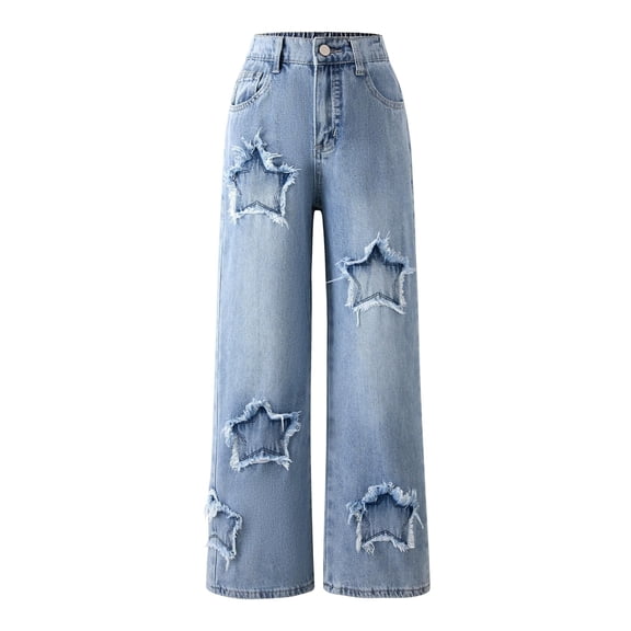 Oyyn Girls Baggy Wide Leg Jean Straight Leg High Elastic Waisted Denim Pants Fashionable Y2K Boyfriend Skater Streetwear,Size7-14
