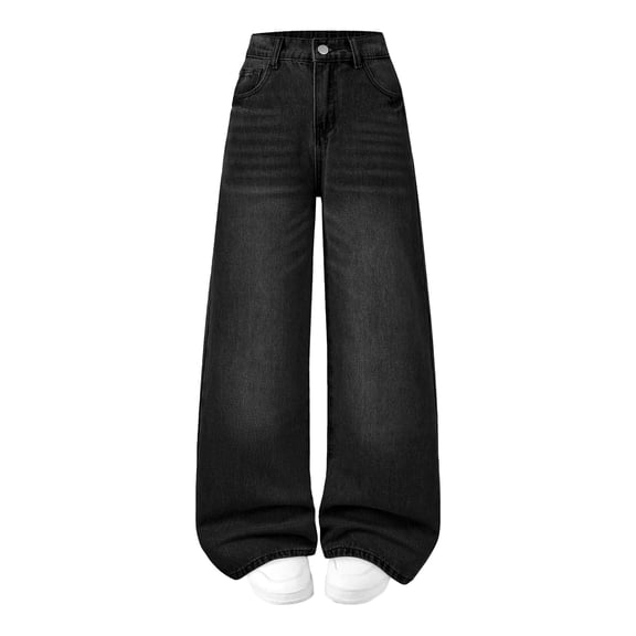 Oyyn Girls Baggy Wide Leg Jean Straight Leg High Elastic Waisted Denim Pants Fashionable Y2K Boyfriend Skater Streetwear,Size7-14