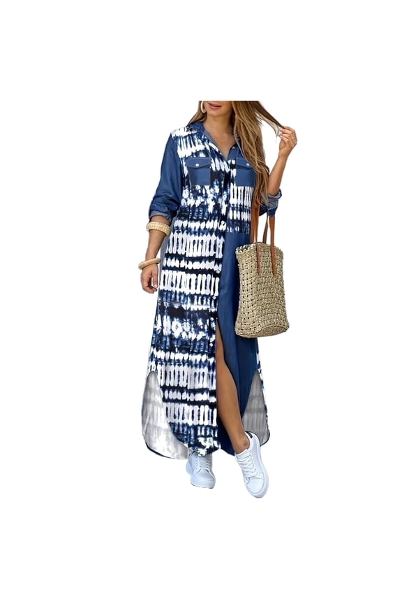 Women's Loose Long Sleeve Shirt Dress, Casual Ankle Length Dress S