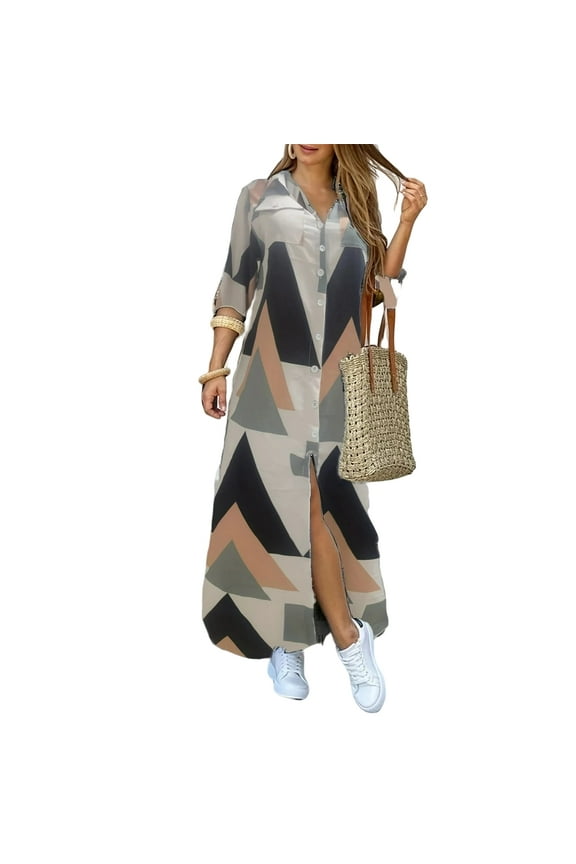 Women's Button Down Long Sleeve Shirt Dress - Casual Loose Maxi Dress, S-XXL Sizes