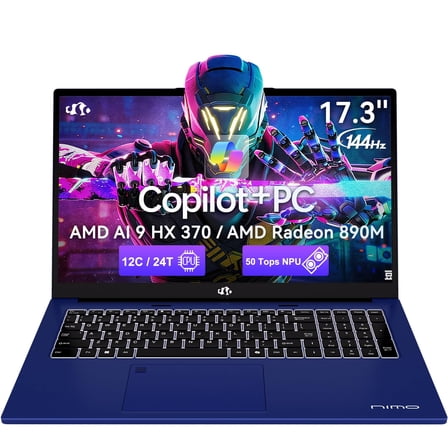 Oyzzraze 17.3 AI-Laptop Copilot+ PC, AMD Ryzen AI 9 HX 370(12C/24T, 50 Tops NPU) Radeon 890M, 16GB DDR5 RAM 1TB SSD, 144Hz FHD, PD 100W USB-C, AI-PC for Mobile Workstation Programmer Business-Gaming
