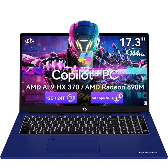 Oyzzraze 17.3 AI-Laptop Copilot+ PC, AMD Ryzen AI 9 HX 370(12C/24T, 50 Tops NPU) Radeon 890M, 16GB DDR5 RAM 2TB SSD, 144Hz FHD, PD 100W USB-C, AI-PC for Mobile Workstation Programmer Business-Gaming