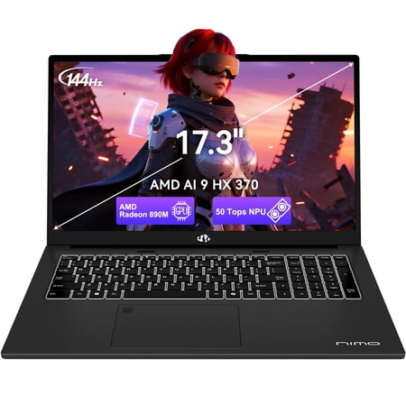 Oyzzraze 17.3 AI-Laptop Copilot+ PC, AMD Ryzen AI 9 HX 370(12C/24T, 50 Tops NPU) Radeon 890M, 64GB DDR5 RAM 1TB SSD, 144Hz FHD, PD 100W USB-C, AI-PC for Mobile Workstation Programmer Business-Gaming