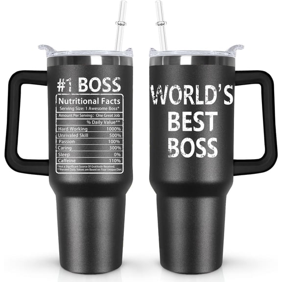 Oz Boss Tumbler with Lid and Straw, 40oz Boss Coffee Mug Cup Water Bottle Stainless Steel Insulated Tumbler,Boss Day Gifts for Men Boss Lady Female Boss Managers Leaders Friends