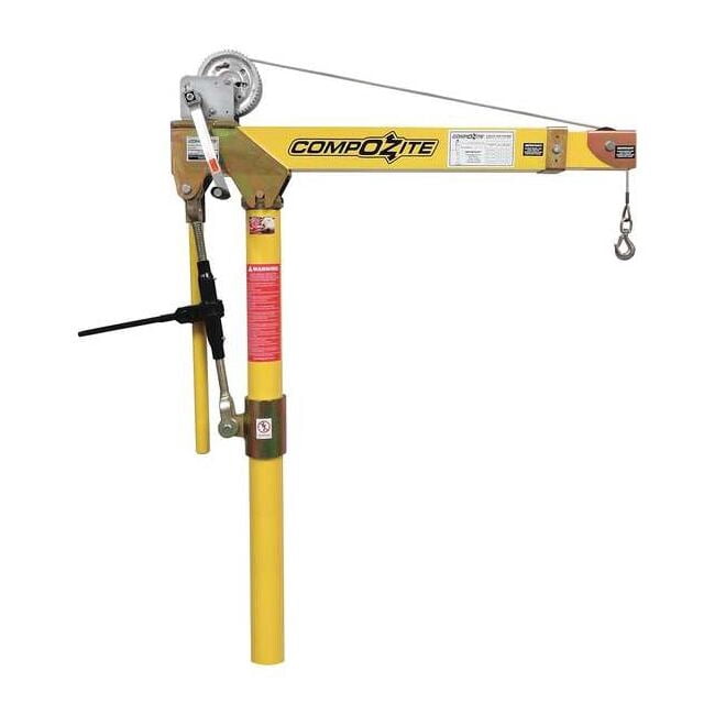 Davit Crane, 1,200 lb Capacity, 22 in to 66 in Reach, 0 in to 660 in Lift Range, Yellow