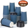 thumbnail image 1 of OzBSP 90 Pack 16 oz Disposable BLUE Coffee Cups with Lids - 16oz Paper Coffee Cups Ripple Wall Double Wall Hot Cups To Go, No Sleeves Needed, 1 of 7