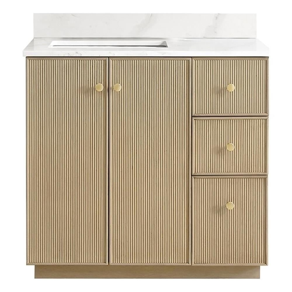Oza 36" Single Bath Vanity in Natural Oak with Quartz Top