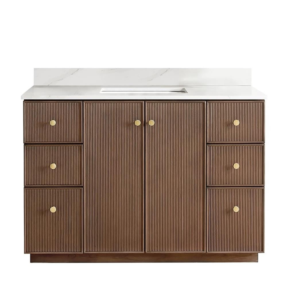 Oza 48" Dark Brown Oak Vanity with White Quartz Top
