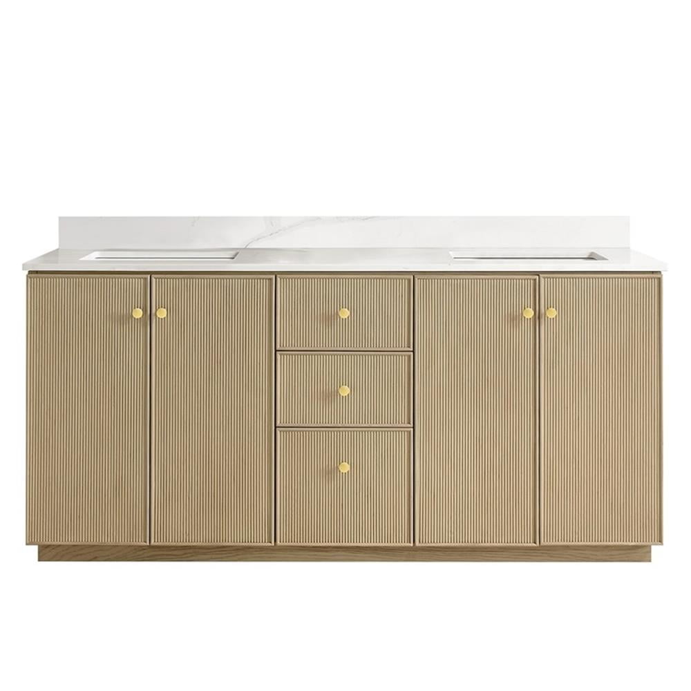 Oza 72" Double Vanity in Aged Natural Oak with Quartz Top