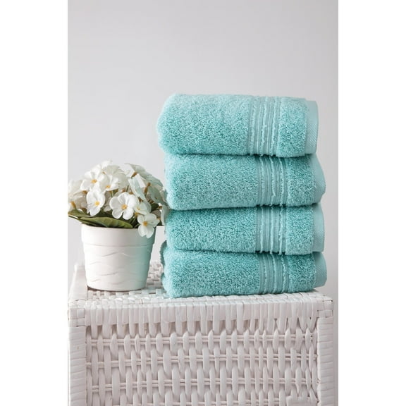 Ozan Premium Home 100% Genuine Turkish Cotton Cascade Hand Towel(Set of 4) Aqua