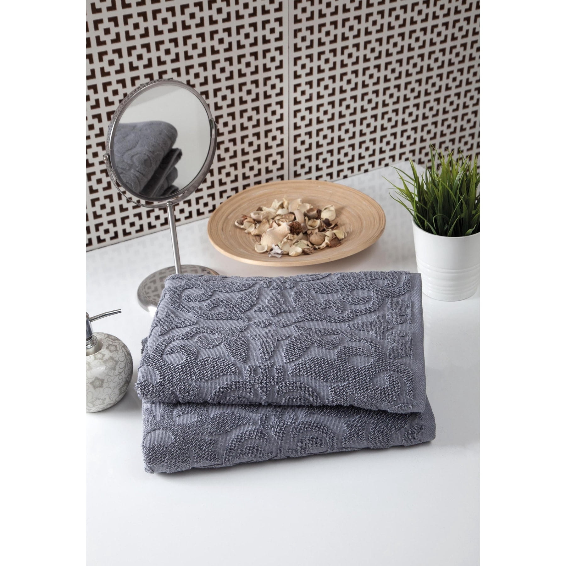 Ozan Premium Home  100% Genuine Turkish Cotton Patchouli Bath Towels (Set of 2) Grey