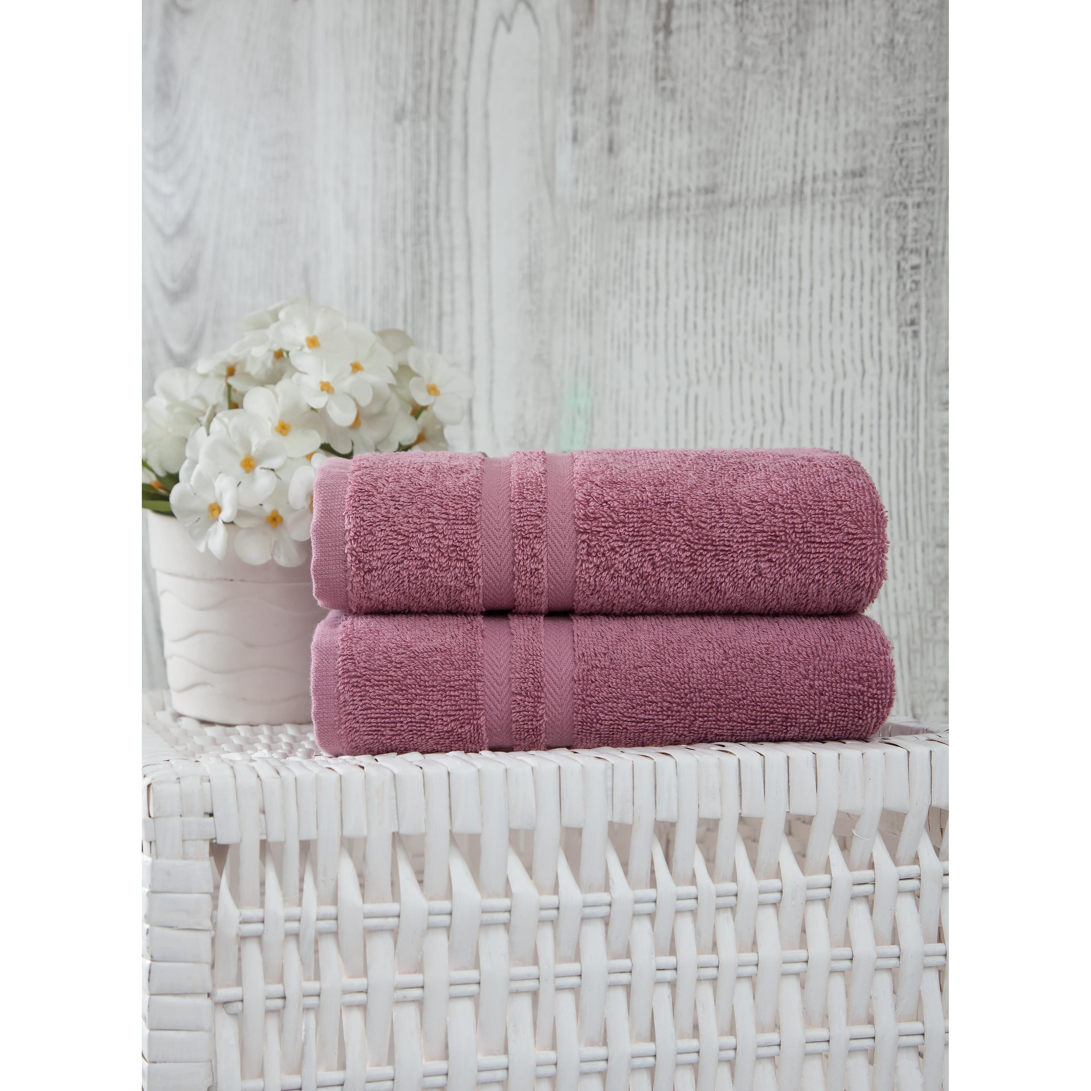 Ozan Premium Home  100% Turkish Cotton Sienna Luxury Collection Hand Towels (Set of 2) Dusty Rose