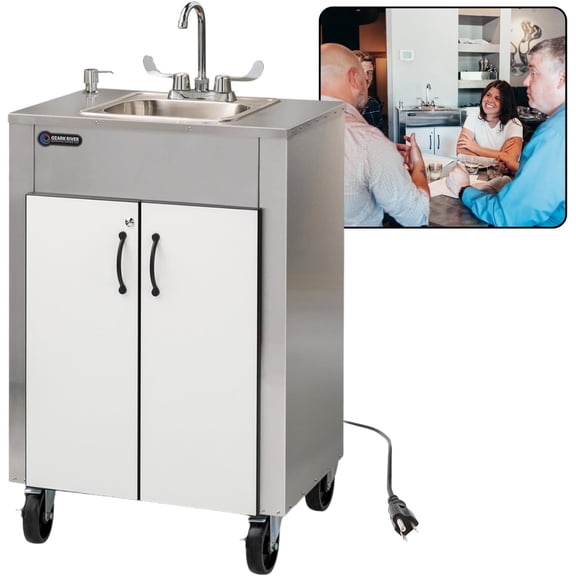 Ozark River Manufacturing Elite LS1, White Doors-Black Edges, NSF Certified Food Service Portable Sink Hand Wash Station, 110V