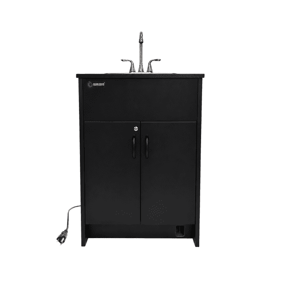 Ozark River Manufacturing Essential Series, Portable Sink Hand Wash Station, 110V, Black Laminate Countertop-Black Cabinet-Stainless Basin