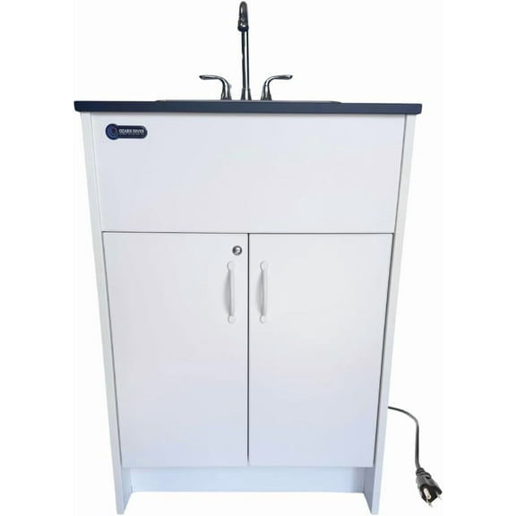 Ozark River Manufacturing Essential Series, Portable Sink Hand Wash Station, 110V, Black Laminate Countertop-White Cabinet-Stainless Basin