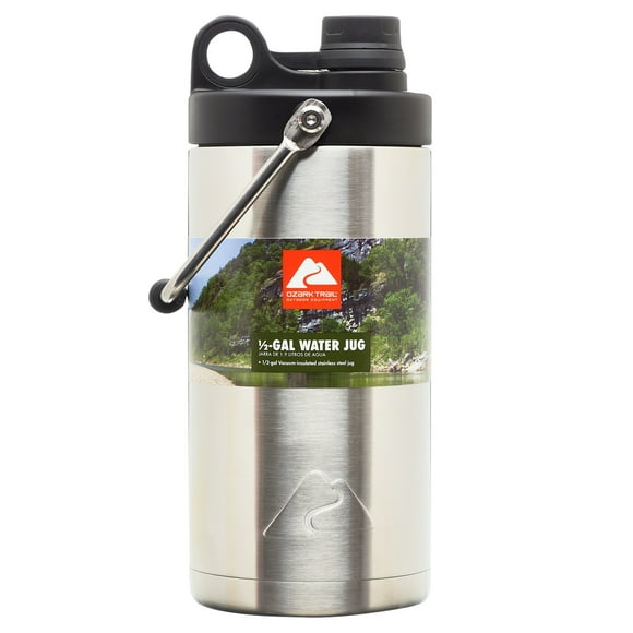 Ozark Trail 1/2 Gallon Double-Wall Vacuum-Sealed Insulated Stainless Steel Water Jug with Carrying Handle