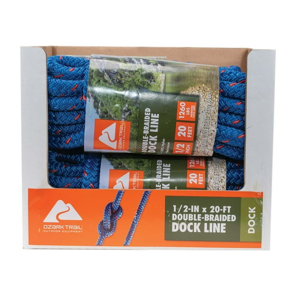 Ozark Trail 1/2 Inch Diameter x20 Foot Length Dock Line BLU 100% nylon.