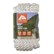 Ozark Trail 1/2"x25' Twisted Nylon Marine/Boating Dock Line - White 25 foot length
