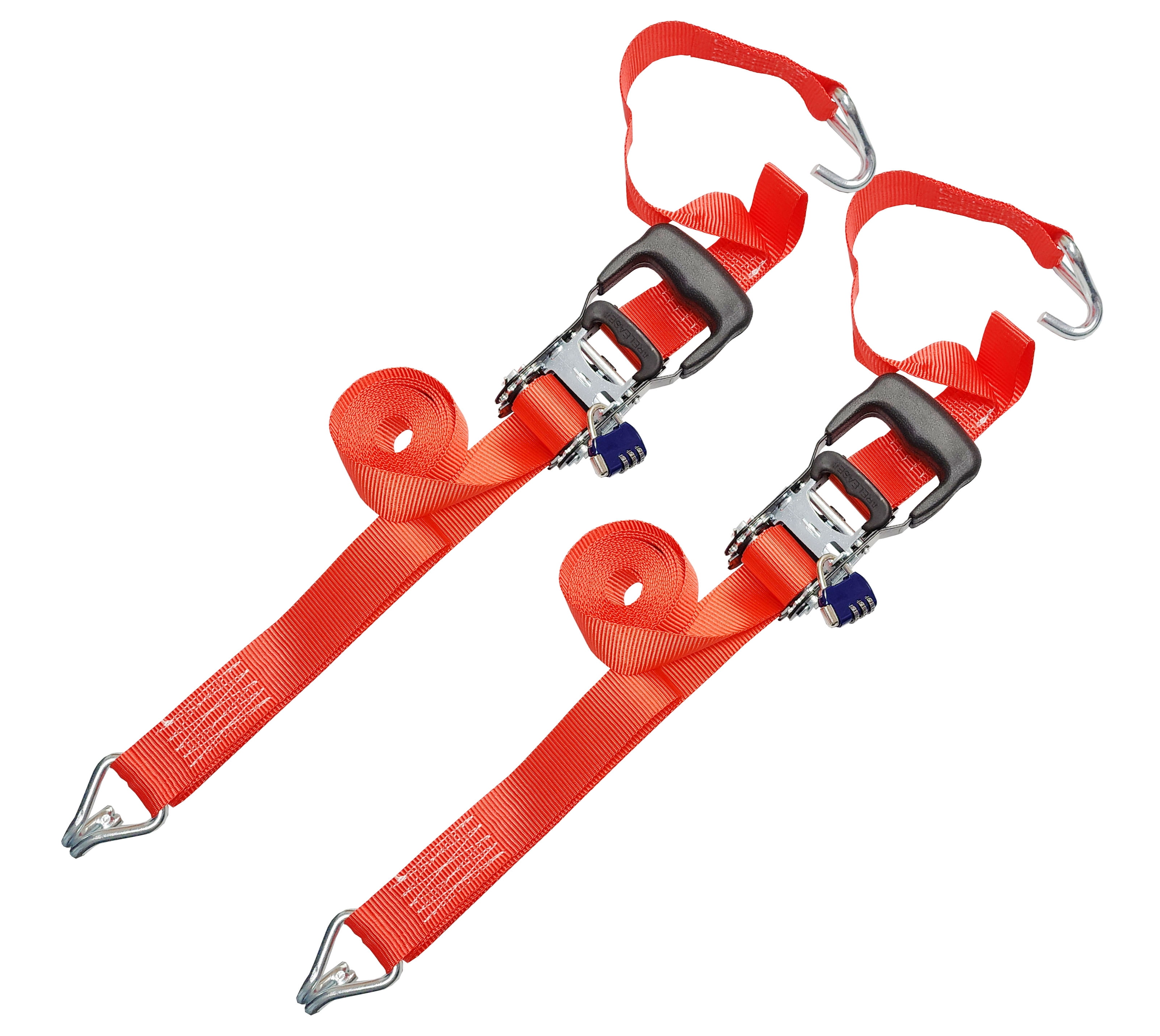 Ozark Trail 1.5" x15' Tiedown Ratchet Strap 3,300 lbs. Break Strength with Combination Locks 2 Pack