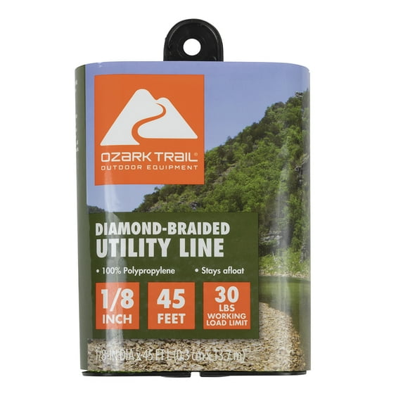 Ozark Trail 1/8"x45' Multifilament Polypropylene Dmnd-Braid Marine Utility Line. 45 Foot Length.