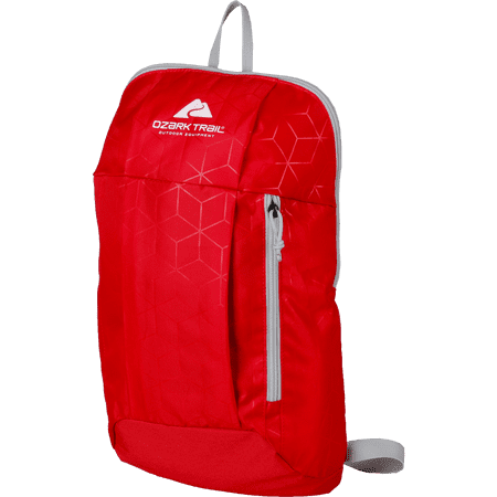 Ozark Trail 10 Liter Small Backpack Day Pack, Embossed Print, Red and Silver, Unisex, Adult