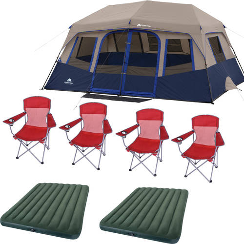 Ozark Trail 10 Person Tent with 4 Chairs and 2 Airbed Mattresses Value
