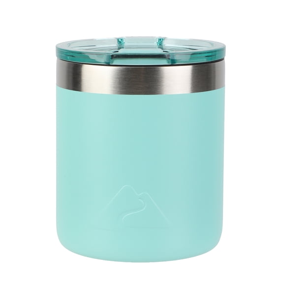 Ozark Trail 10oz Ceramic Lined Stainless Steel Lowball Tumbler with Magnetic Tritan Transparent Slider Lid, Turquoise