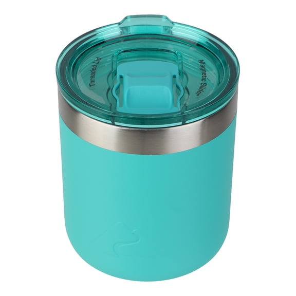 Ozark Trail 10oz Ceramic Lined Stainless Steel Lowball Tumbler with Magnetic Tritan Transparent Slider Lid, Teal