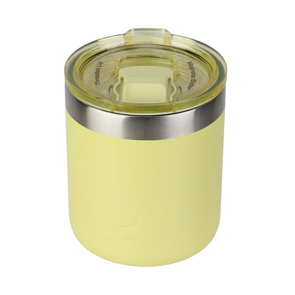 Ozark Trail 10oz Ceramic Lined Stainless Steel Lowball Tumbler with Magnetic Tritan Transparent Slider Lid, Yellow