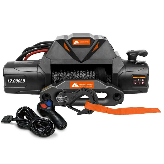 Ozark Trail 12,000 lb. Electric Truck Winch with 82 ft. Synthetic Rope with Wired Remote
