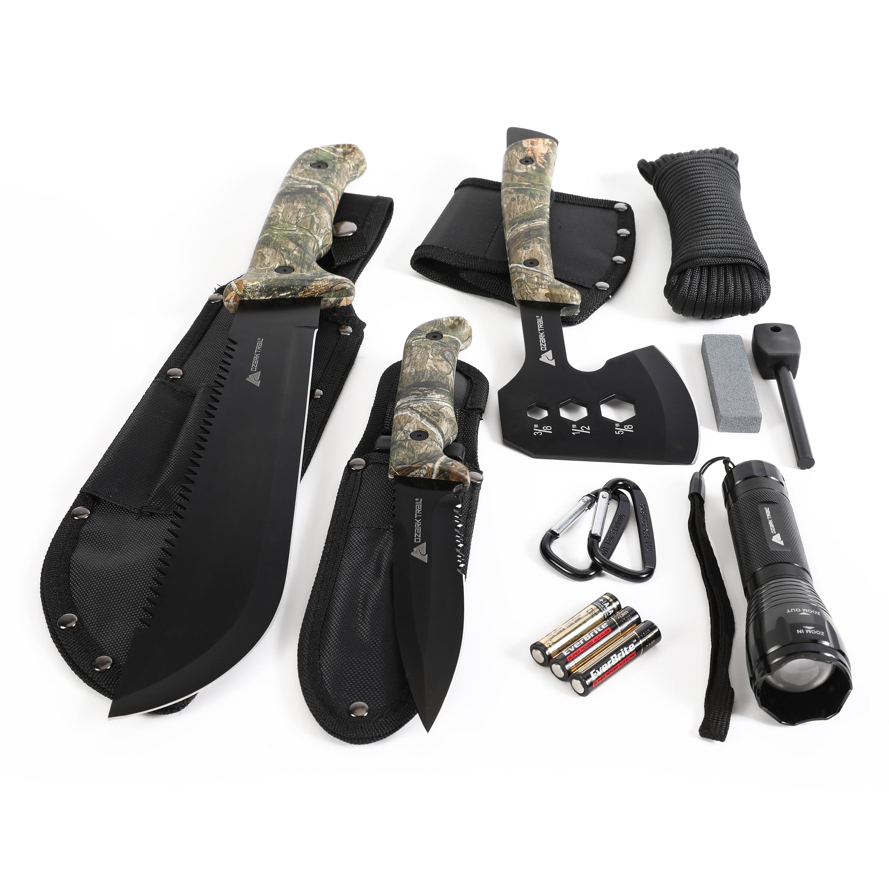  Axe and Fixed Blade Knife with Sheath, One-Piece Hatchet and  Hunting Knife with Rope Handle, Includes Zoomable Flashlight and Many Other  Tools, 15 Pieces Camping Set : Sports & Outdoors
