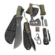 Ozark Trail 12-Pack Camping Tool Set with 180-Lumen Flashlight, 10" Machete, 4.5" Hatchet, 5" Knife, Sharpening Stone, Fire Starter, 50 Foot Utility Cord, and Carabiners