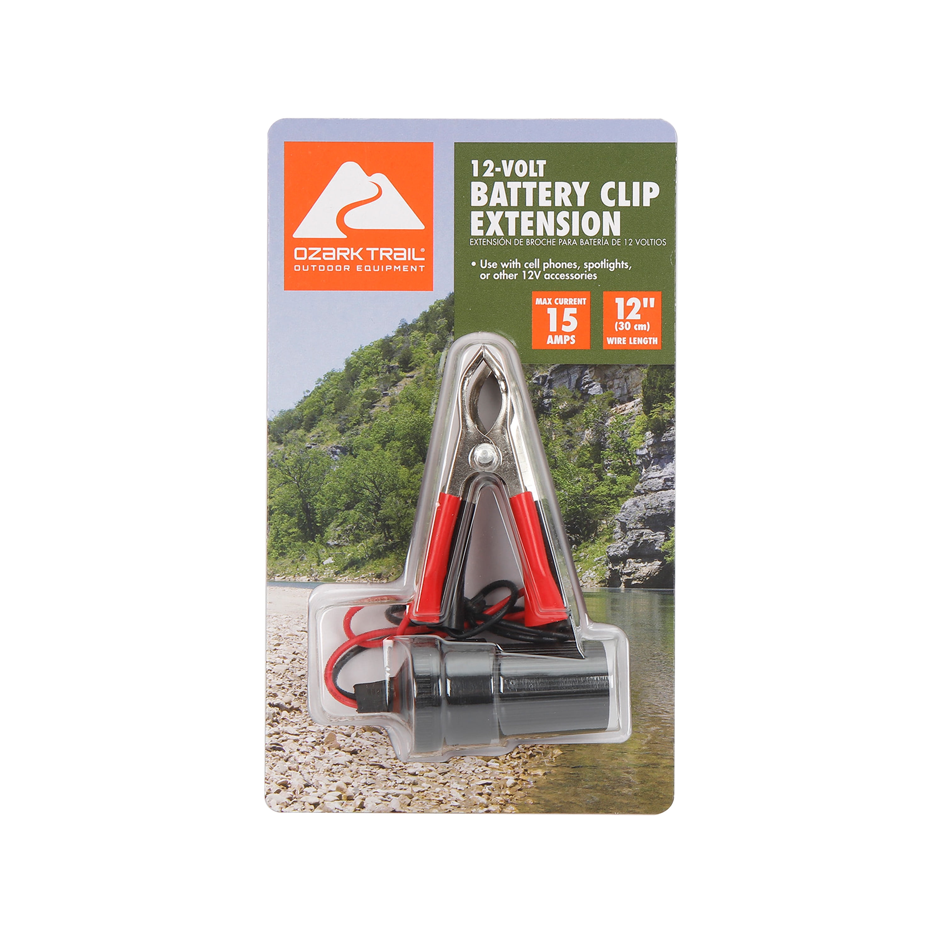 Ozark Trail 12-inch Marine Battery Clip to 12V Outlet Extension, Copper Plated, Model BT6219