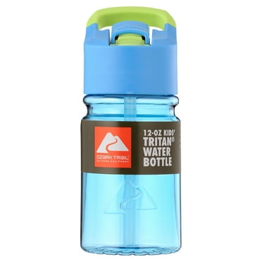 Ozark Trail 12 oz Kids Tritan Plastic Flip-Top Water Bottle, Green & Blue