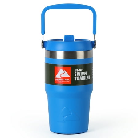 Ozark Trail 18 oz Insulated Stainless Steel Tumbler with Swivel Handle, Electric Blue