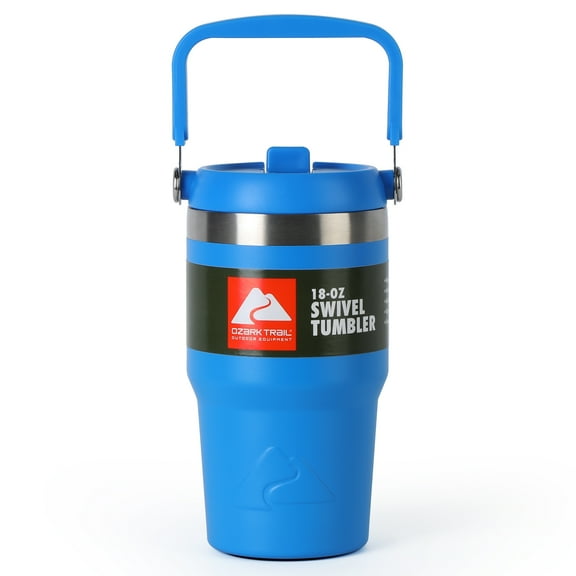 Ozark Trail 18 oz Insulated Stainless Steel Tumbler with Swivel Handle, Electric Blue