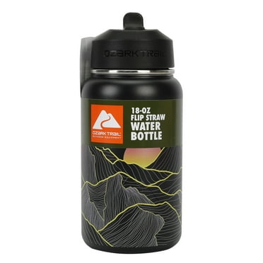 Ozark Trail 18 oz Stainless Steel Insulated Flip-Top Water Bottle, Black with Mountain Print