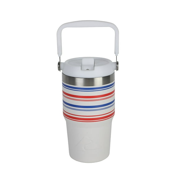 Ozark Trail 18 oz Swivel Tumbler, White with Red/Blue Stripes