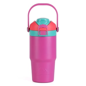 Vaso de acero inoxidable de doble pared al vacío de 18 oz con tapa dual para sorber y verter, rosa