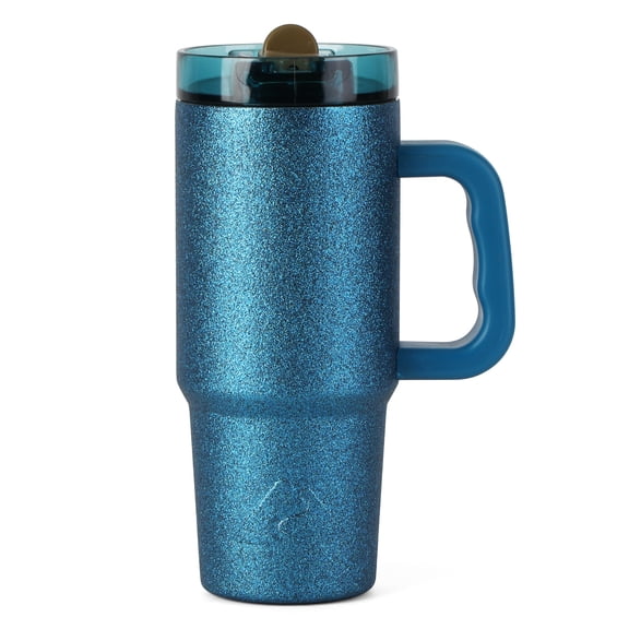 Ozark Trail 18 oz Limited Edition Stainless Steel Insulated Tumbler with Handle, Blue Glitter