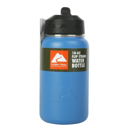 Ozark Trail 18 oz Insulated Stainless Steel Water Bottle, Blue, Flip-Top Lid