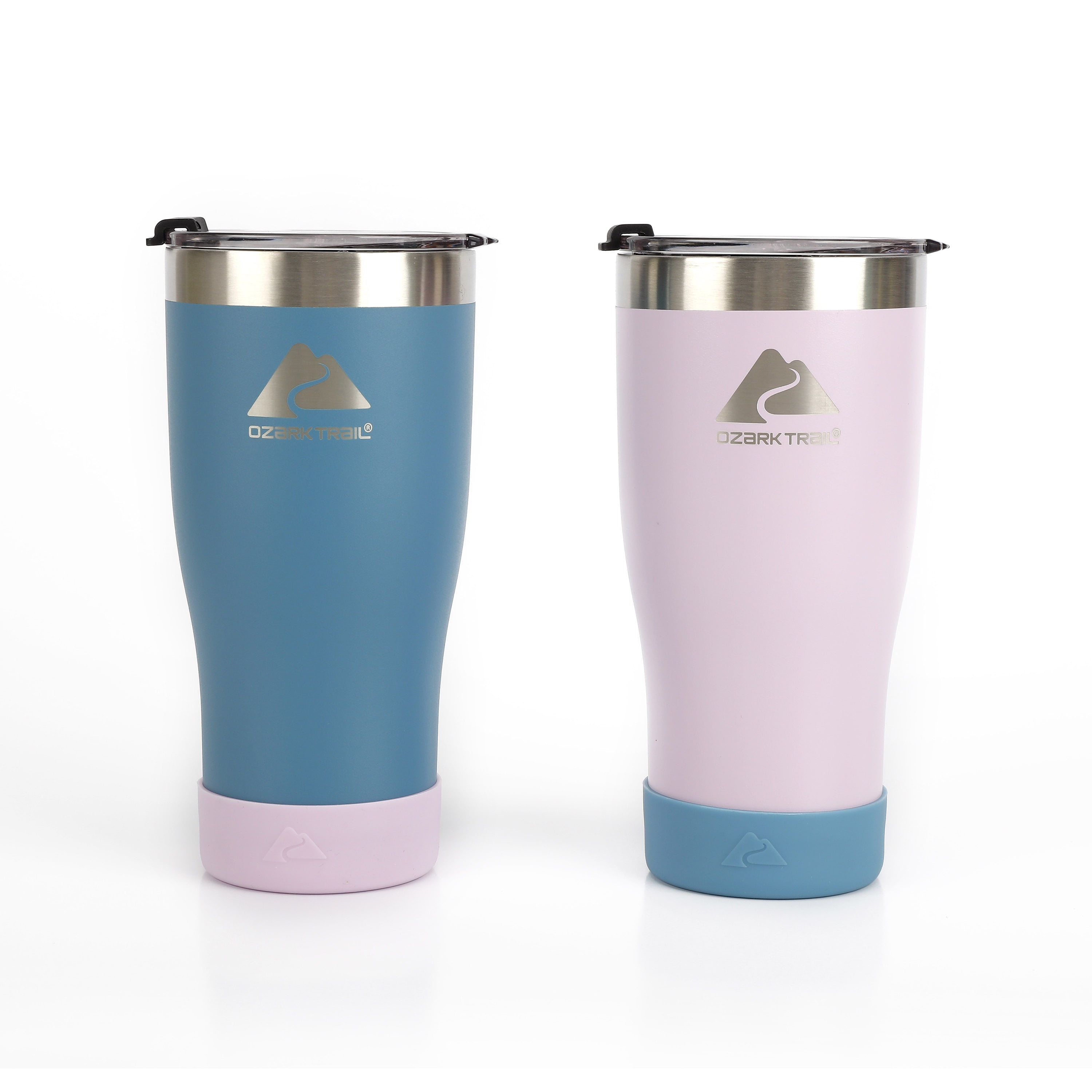 Ozark Trail 2 Pack Stainless Steel Vacuum Tumblers, 20oz, Light Pink and Blue